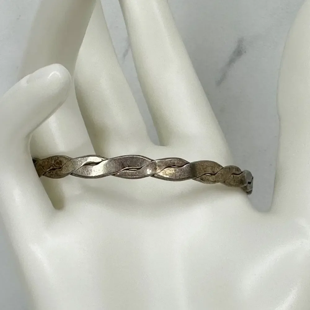 Alpaca Hecho En Mexico Vintage Flat Braided Bangle Bracelet Silver Tone ✨